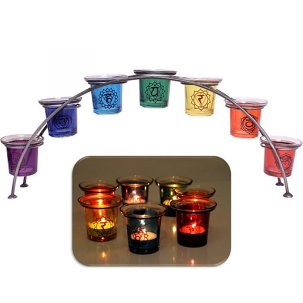Sfeerlichthouder chakra 7 x in booghouder -- 46x19 cm