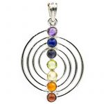 Spiraal hanger 7 chakra halfedelstenen verzilverd -- 4 cm