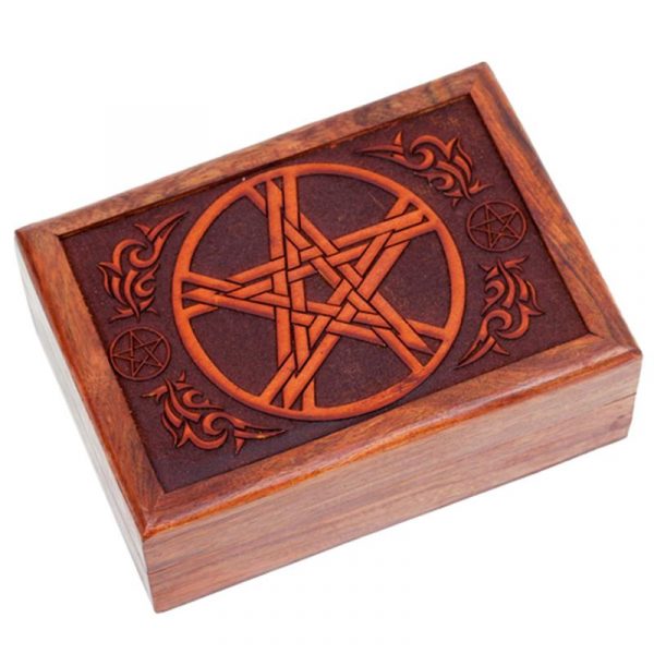 Tarotdoos pentagram gegraveerd -- 17.5x13x6.5 cm