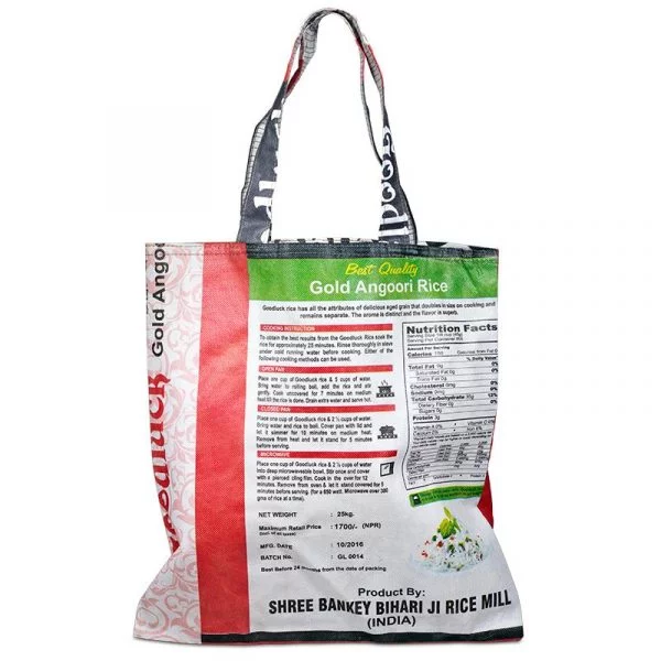 Tas gerecyclede textiel rijstzakken -- 39x38 cm