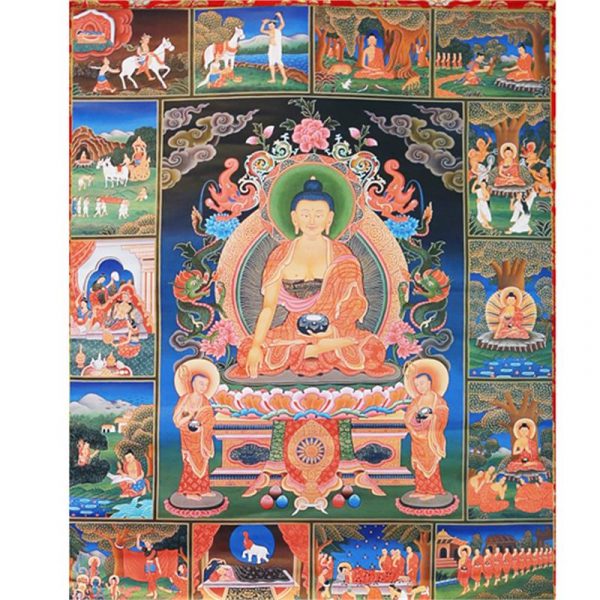 Thangka reproductie Boeddha's levensverhaal -- 100x60 cm