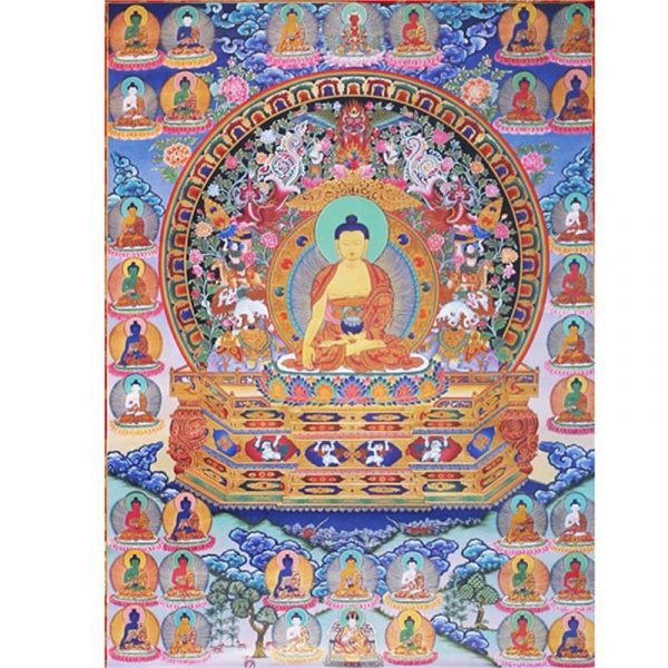Thangka reproductie Shakyamuni met 35 Boeddha's -- 100x60 cm
