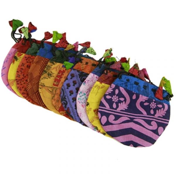 Vintage zijden tasje gemengde kleuren -- 14x12 cm