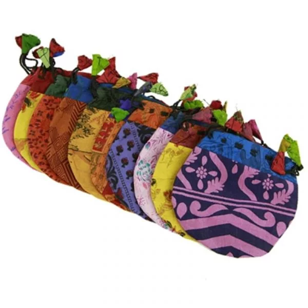 Vintage zijden tasje gemengde kleuren -- 14x12 cm