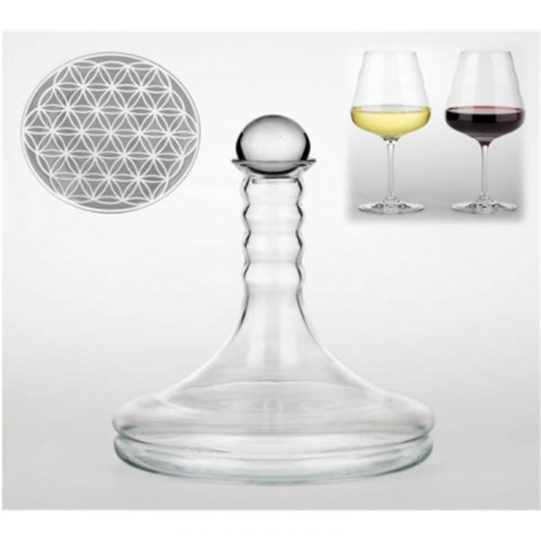 Vitaal wijnkaraf Rubellum met Bloem des Levens wit -- 1000 m