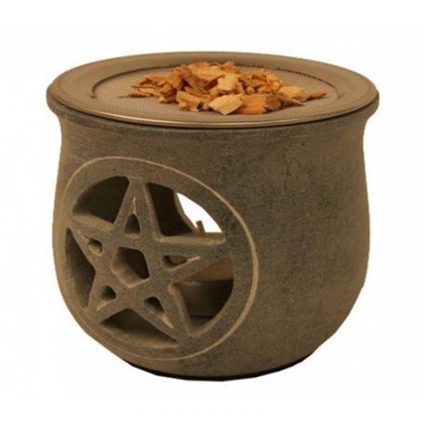 Wierookbrander Pentagram grijs + zeef -- 8.5x9 cm