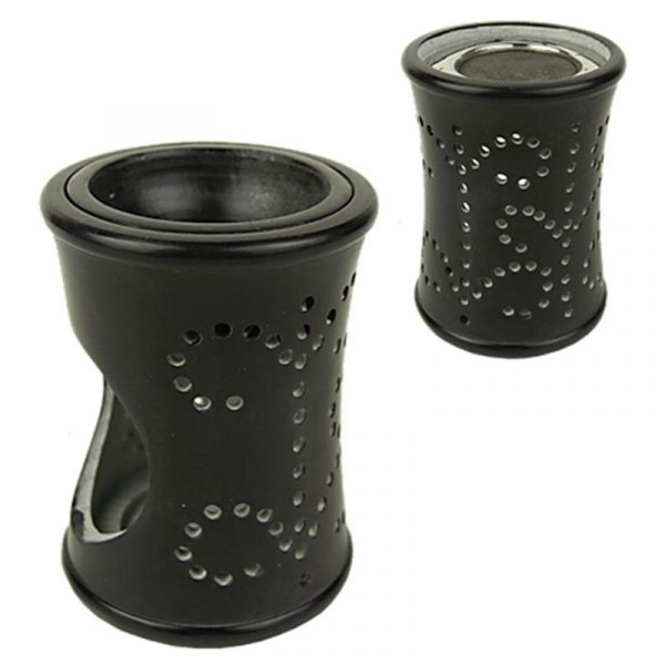 Wierookbrander & olieverdamper zeepsteen zwart -- 10.5 cm