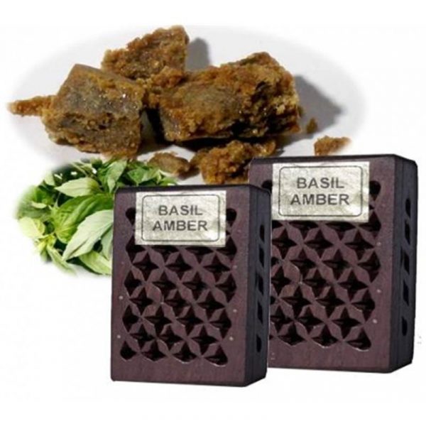 Wierookhars Basil/Amber in houten doosje -- 6x4 cm
