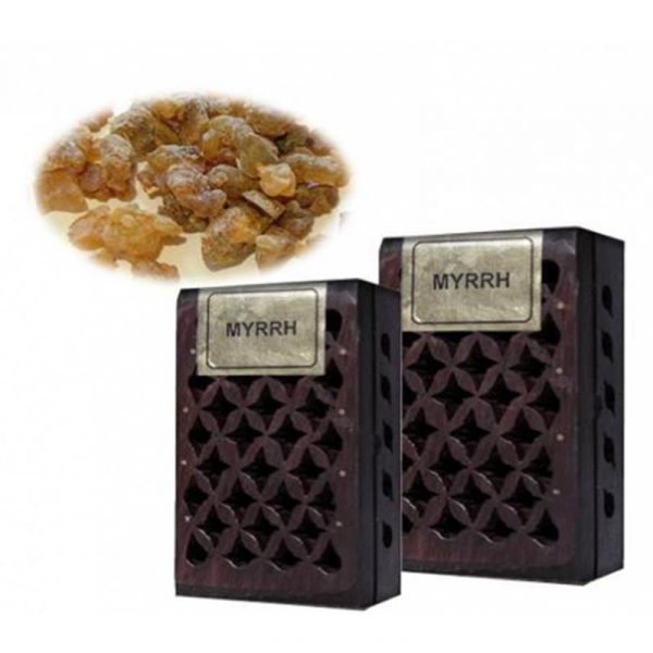 Wierookhars Myrrh in houten doosje -- 6x4 cm
