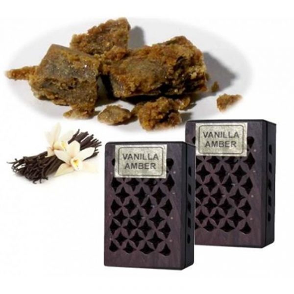 Wierookhars Vanille/Amber in houten doosje -- 6x4 cm