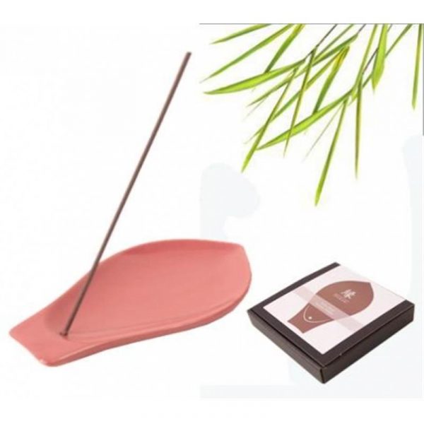 YUKARI wierookbrander keramiek roze lotusbladvorm -- 12x7 cm