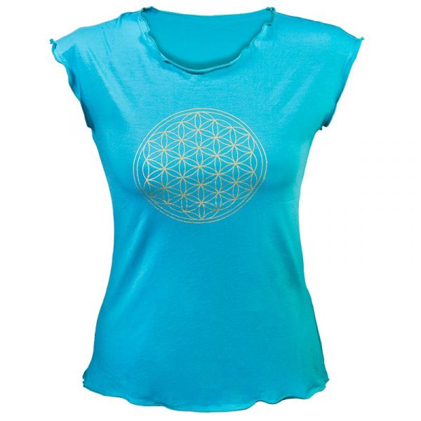 Yoga T-shirt 'Bloem des Levens' donker turquoise L