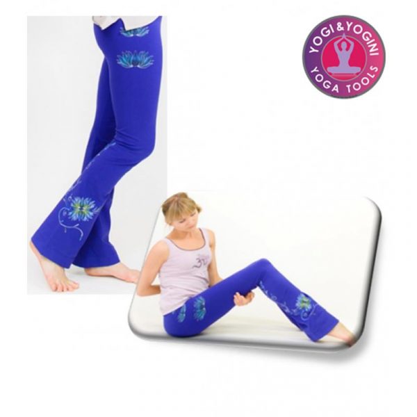 Yoga handgeschilderde lotus broek katoen blauw/paars L