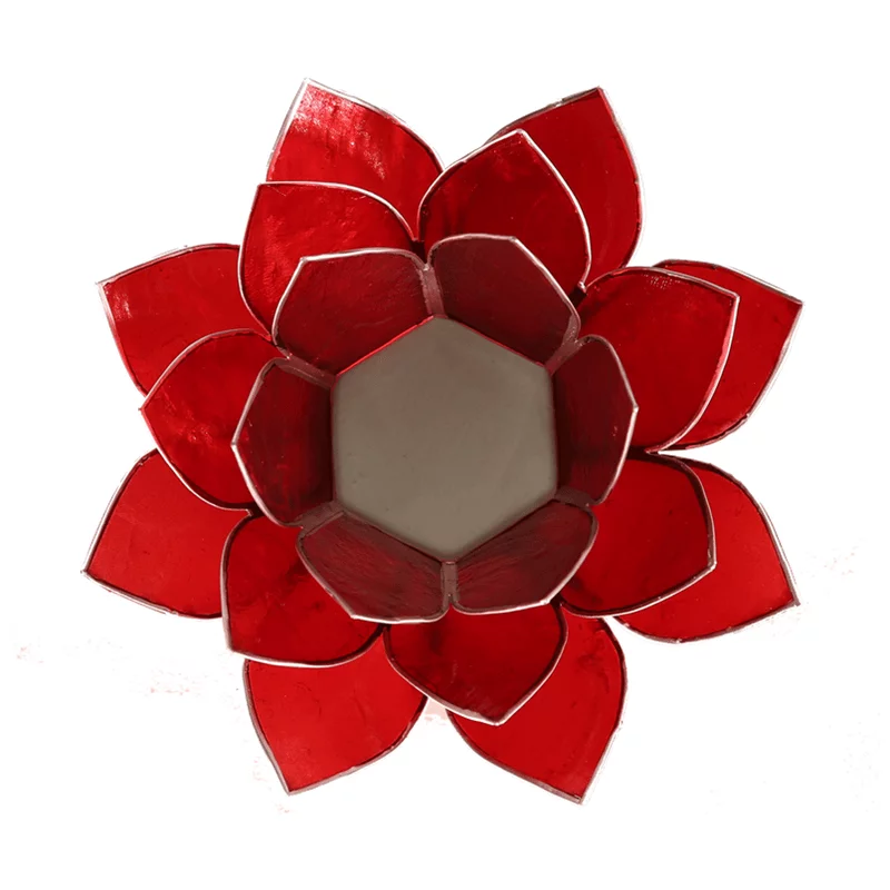 Lotus sfeerlicht rood 1e chakra zilverrand -- 13.5 cm - Afbeelding 2