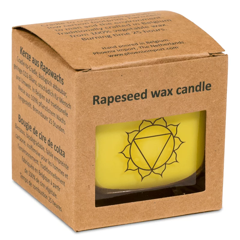 Koolzaadwas ecologische geurkaars 3e chakra -- 260 g; 6x6x6 - Afbeelding 2