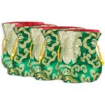 Brokaattasje groen gevoerd met geel -- 10X14 cm - Afbeelding 2