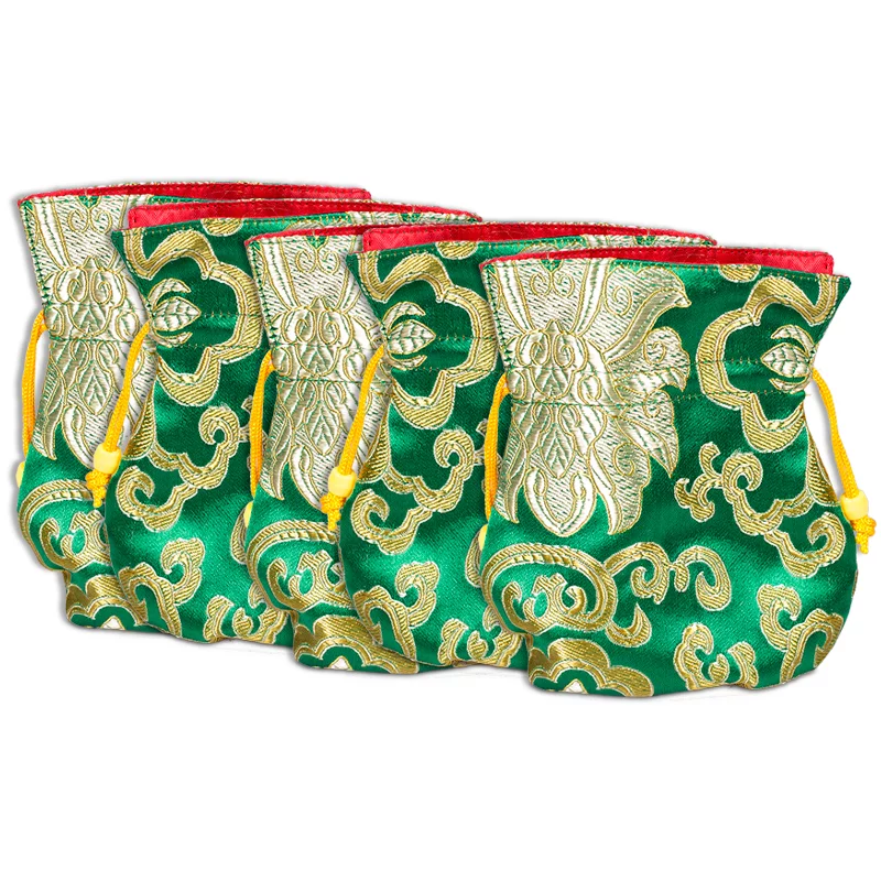 Brokaattasje groen gevoerd met geel -- 10X14 cm - Afbeelding 2