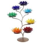 Chakra Lotus display metaal + 7 Chakra Sfeerlichten - Met zilverkleurige rand