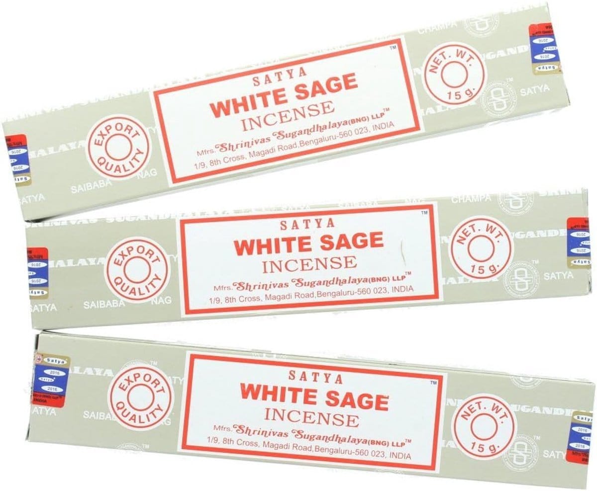 white-sage-3x Satya Wierook Stokjes - White Sage - Aura Reinigend - Witte Salie Wierookstokjes - 3x15 Gram - 3 STUKS - Afbeelding 1