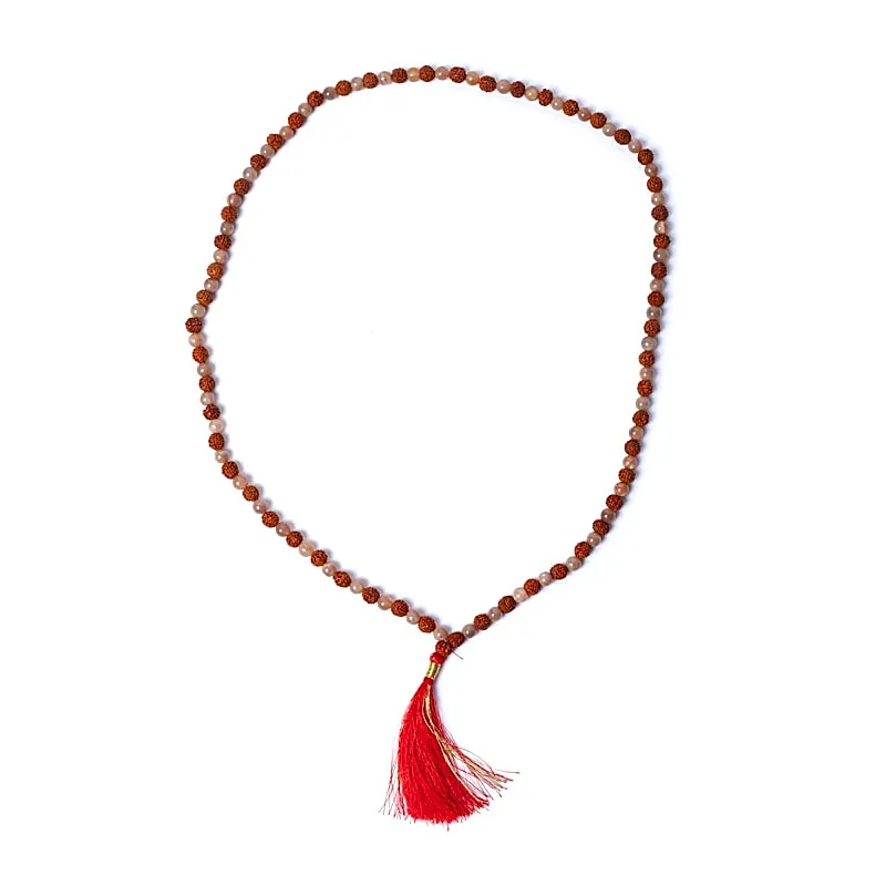 Mala perzik maansteen/ rudraksha AA kwaliteit in zakje - Afbeelding 3