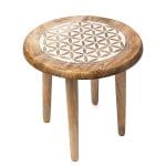 Bijzettafeltje Bloem des Levens wit bedrukt mangohout