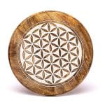 Bijzettafeltje Bloem des Levens wit bedrukt mangohout - Afbeelding 3