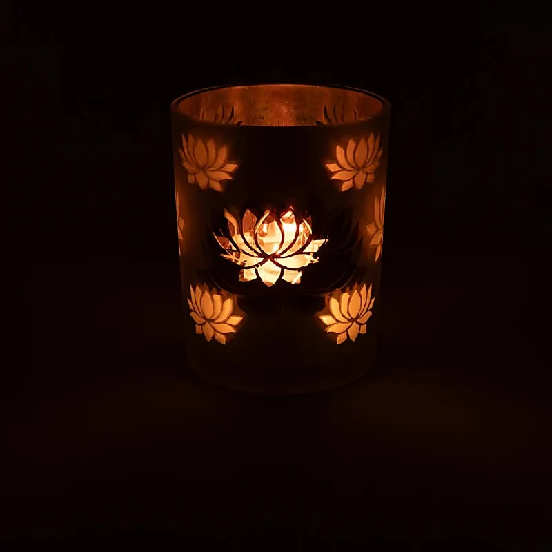 Sfeerlicht matglas/metallic Lotus - 10 cm x 12,5 cm - Afbeelding 2