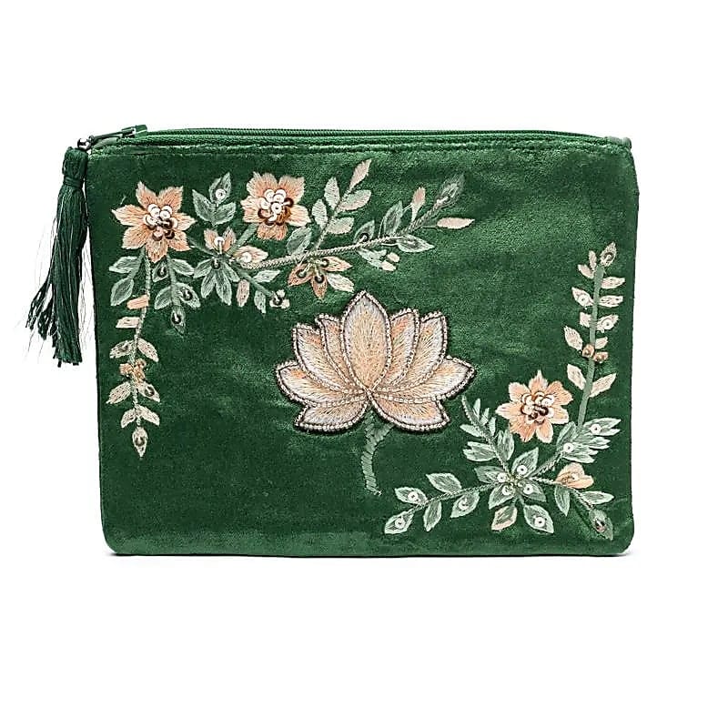 1556 Etui fluweel groen met lotus - 20 cm x 15 cm - Afbeelding 1