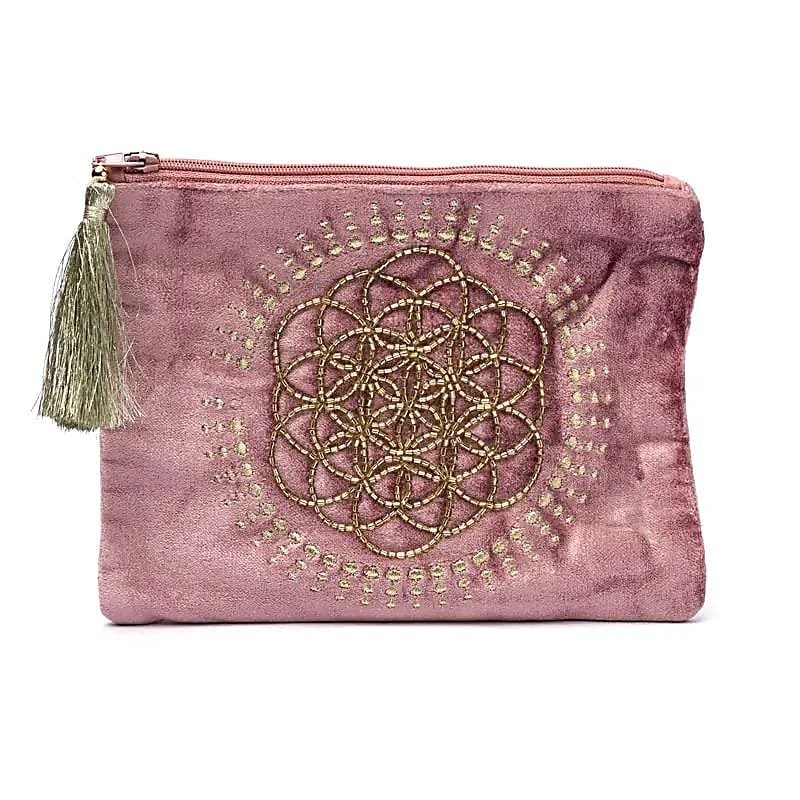 1564 Etui fluweel oudroze met Bloem des Levens - 20 cm x 15 cm - Afbeelding 1