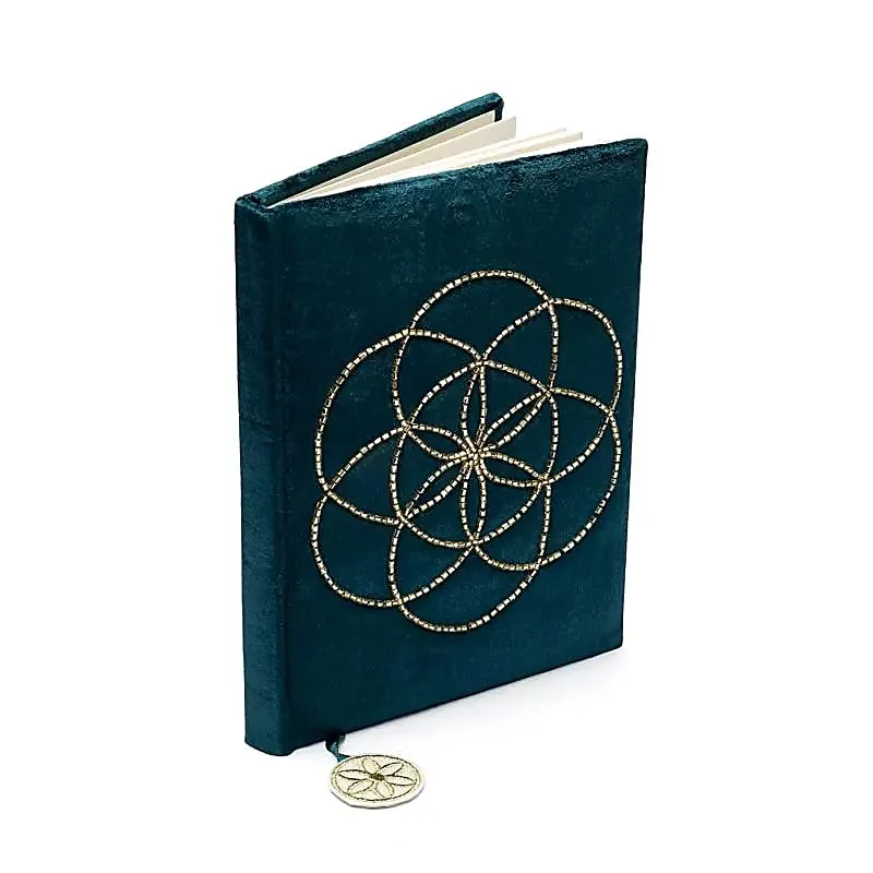 Notitieboek fluweel petrol met Seed of Life - 20 cm x 15 cm - Afbeelding 3
