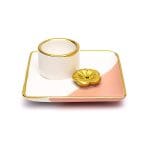 Keramische smudge en wierook brander bloem roze/wit/goud - 12 cm x12 cm x 5 cm