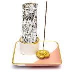 Keramische smudge en wierook brander bloem roze/wit/goud - 12 cm x12 cm x 5 cm - Afbeelding 2