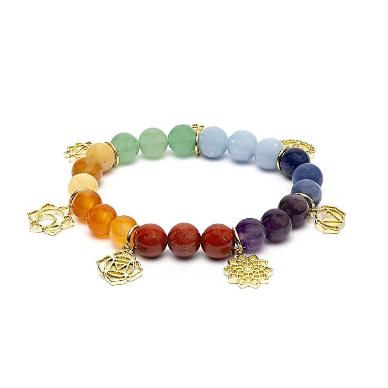 12702 Bedelarmband met chakra-symbolen en chakra stenen - ±7 cm - Afbeelding 1