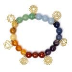 Bedelarmband met chakra-symbolen en chakra stenen - ±7 cm - Afbeelding 2