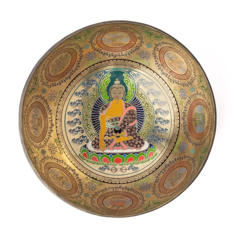 Klankschaal Shakyamuni Boeddha handbeschilderd - ± 25 cm - 28 cm-  ± 1800 - 2500 gram - Afbeelding 3