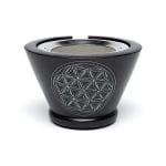 Wierookbrander zeepsteen zwart Bloem des Levens met zeef - 7 cm x 13 cm